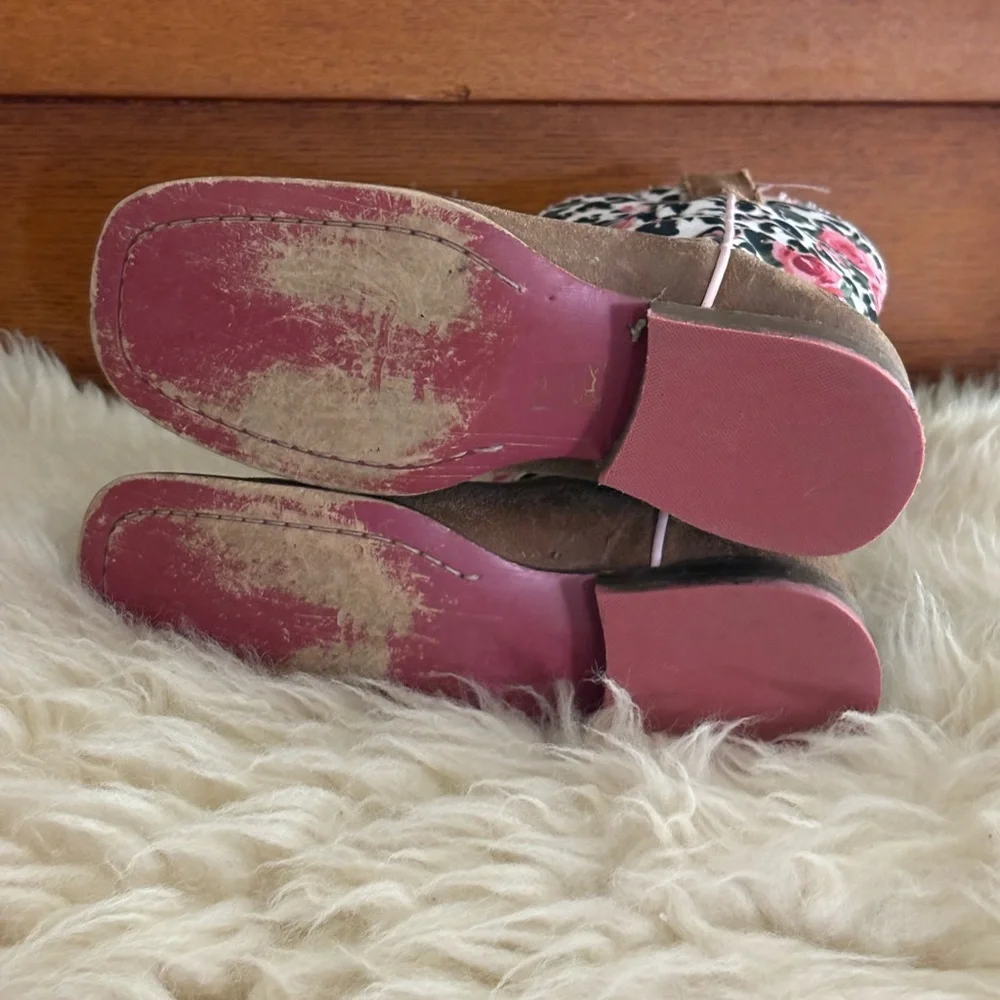 Ariat Kids Gringa Toddler Western Brown Leather Leopard and Rose Print Boots